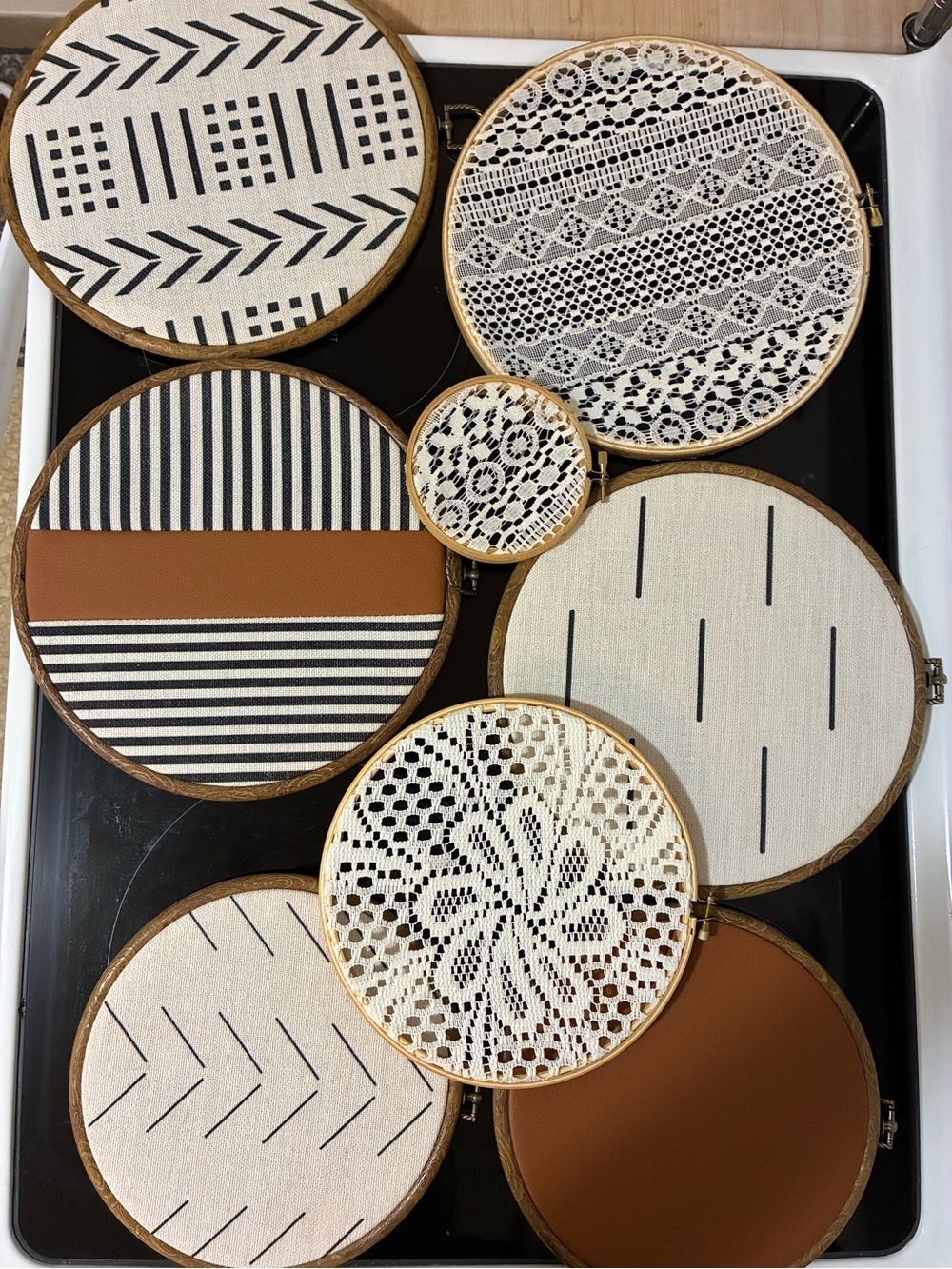Set of Mixed Pattern boho wall decor. Wall Art - Black, White & Tan